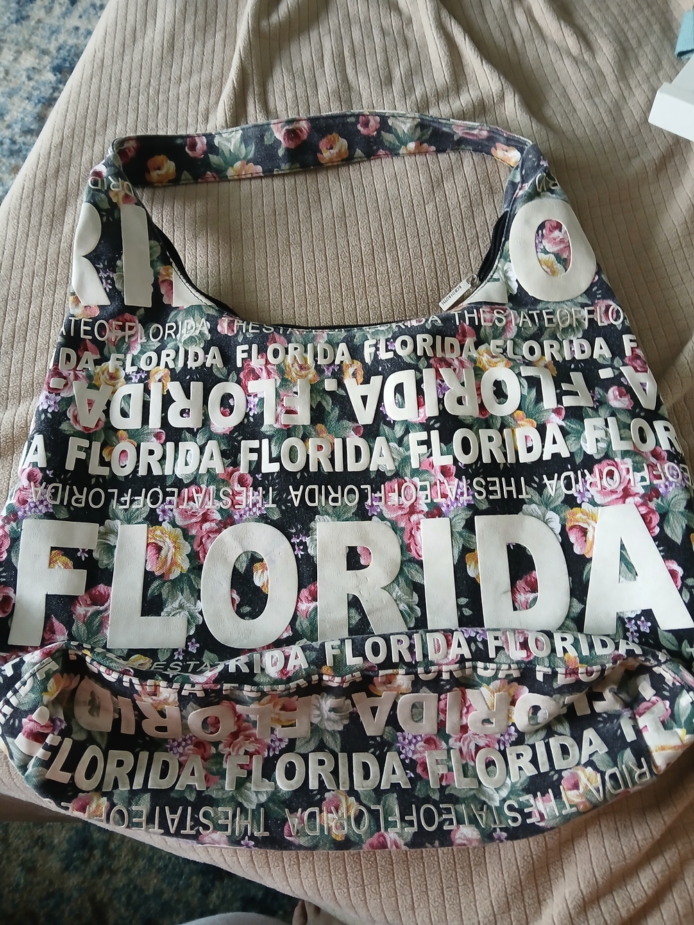 Floral 'FLORIDA' Tote Bag in Black and Pink By ROBIN RUTH